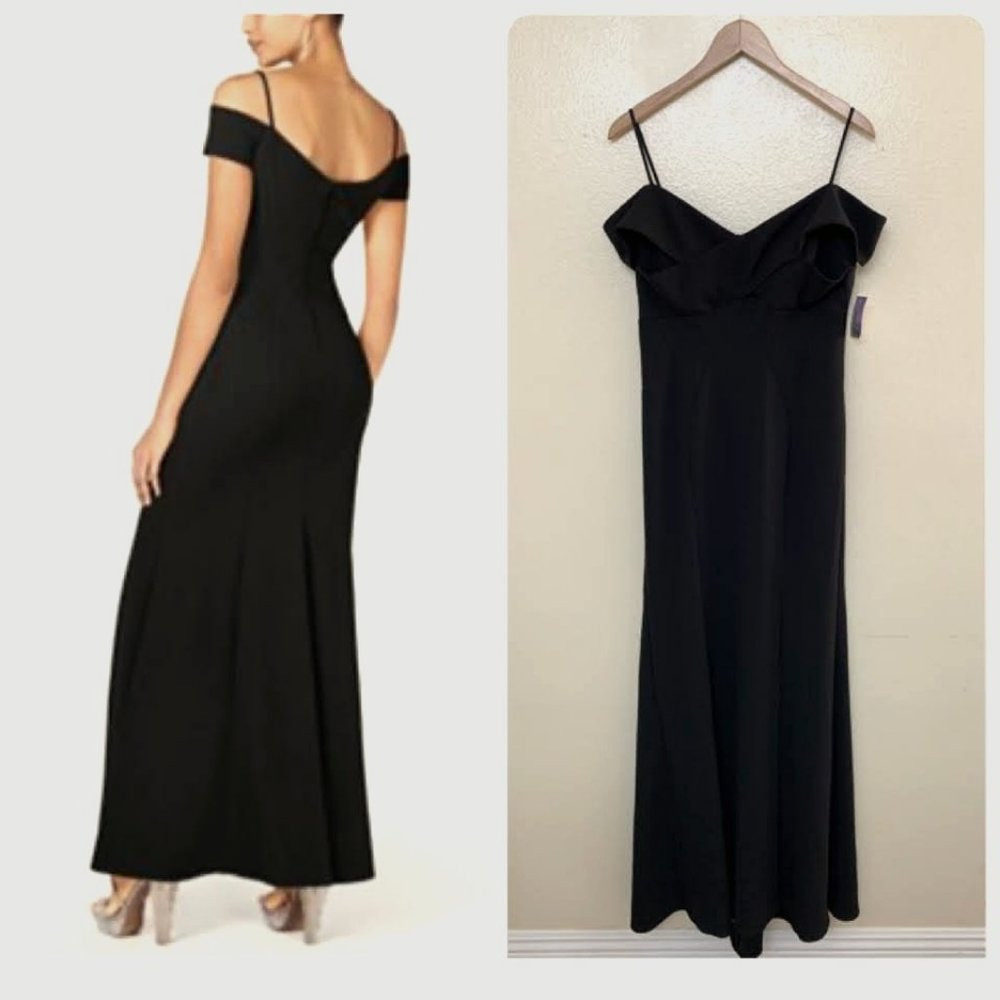 Nightway Cold Shoulder Gown Front Slit Black